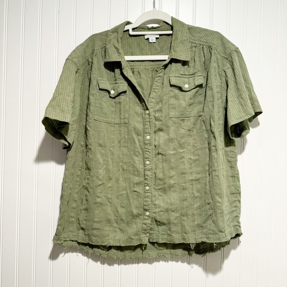 Sundance Green Short Sleeve Cotton Button Up Size Large